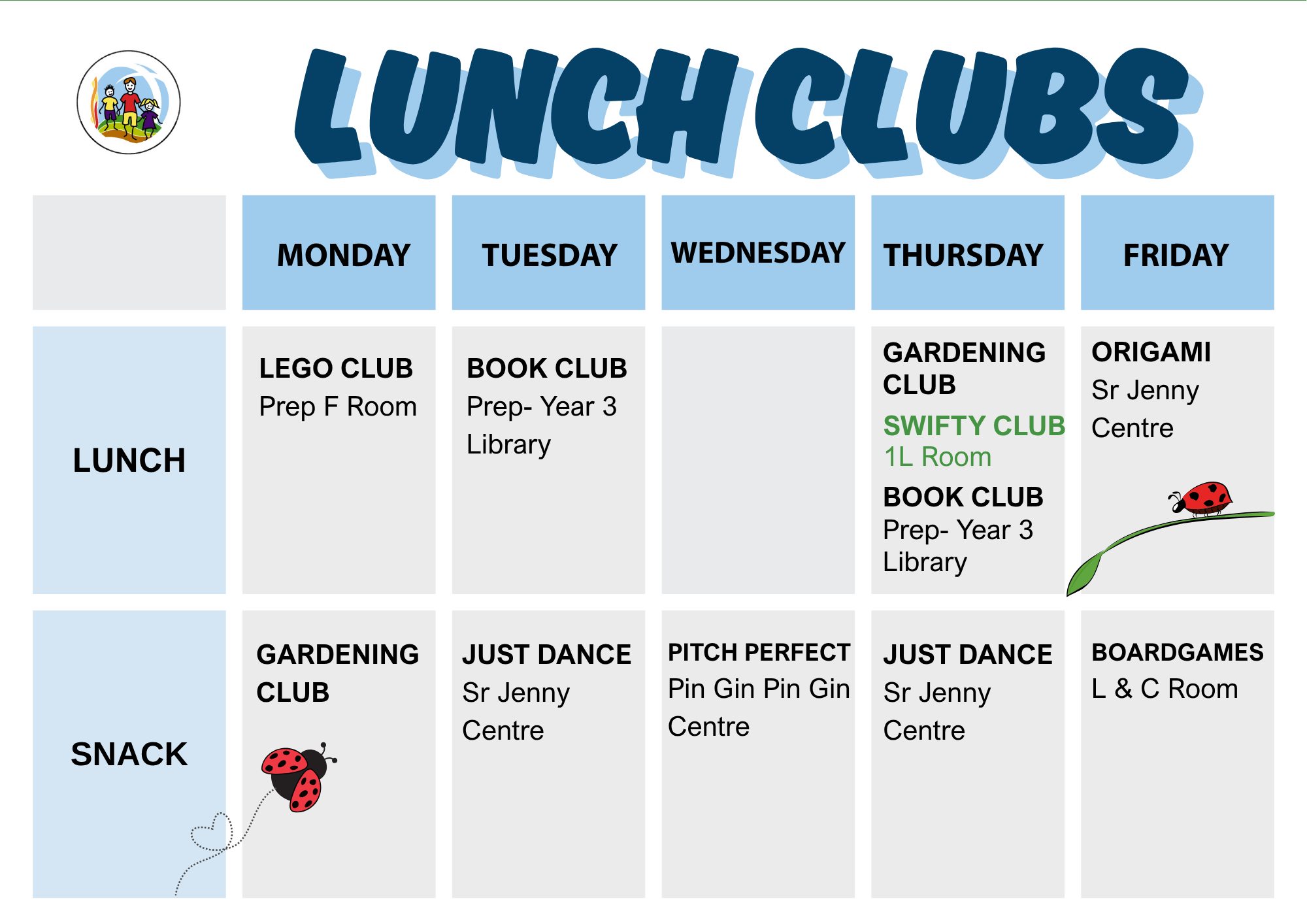 Lunch Clubs Timetable